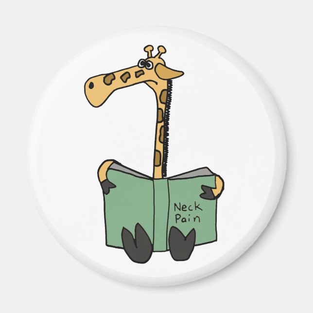 XX- Funny Giraffe Reading Nacke Pain Bok Tecknad Magnet (Framsidan)