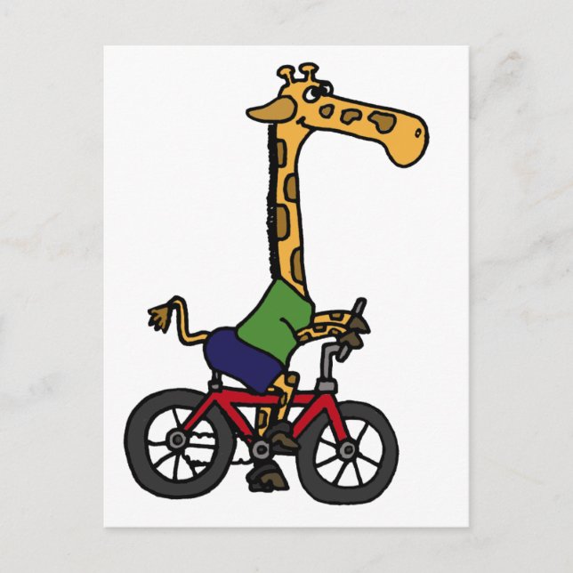 XX- Funny Giraffe Riding Bicycle Tecknad Vykort (Framsida)