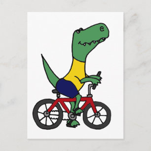 XX- Funny T-rex Dinosaur Riding Bicycle Vykort