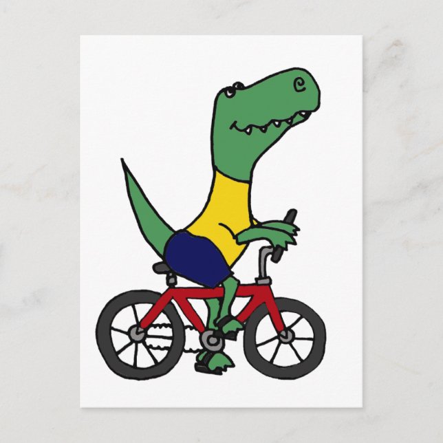 XX- Funny T-rex Dinosaur Riding Bicycle Vykort (Framsida)