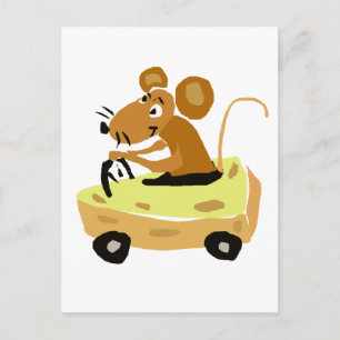 XX- Mouse Driving a Cheese Car Tecknad Vykort