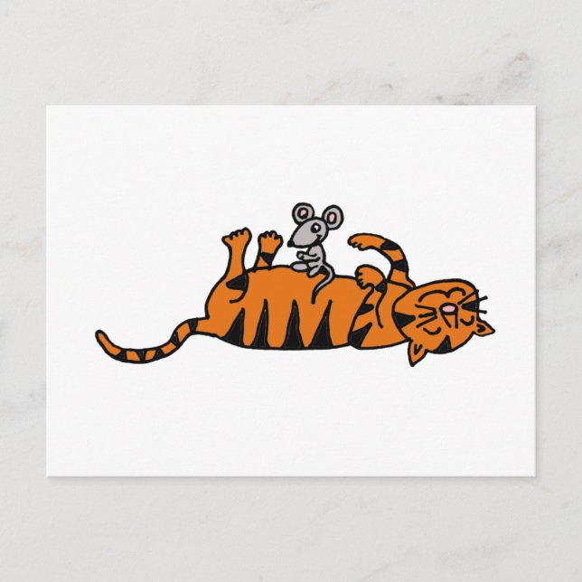 XX- Mouse Sitta på Tecknaden Cat Stomach Vykort (Framsida)