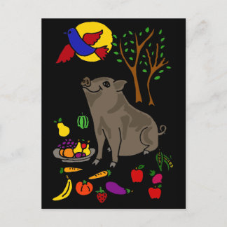 XX- Pot Belllied Gris och Fruit Folk Art Design Vykort