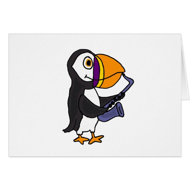 XX- Puffin som leker saxofonen Hälsningskort (Framsidan Horizontal)