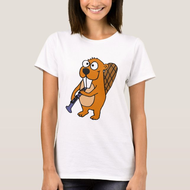 XX- rolig bäver som leker klarinetttecknaden T Shirt (Framsida)