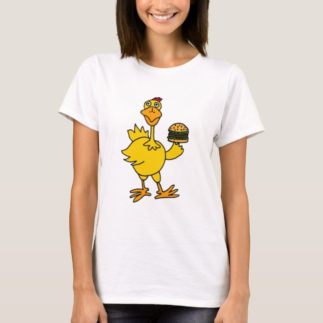 XX- rolig höna som äter en hamburgare Tee Shirt (Framsida)