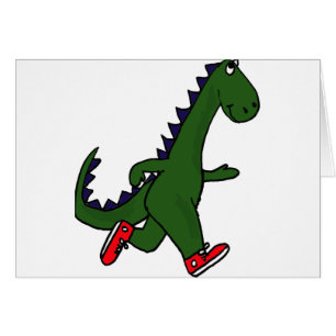 XX- rolig jogga dinosaur med röda gymnastikskor Hälsningskort