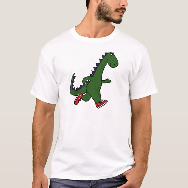 XX- rolig jogga dinosaur med röda gymnastikskor T-shirt (Framsida)