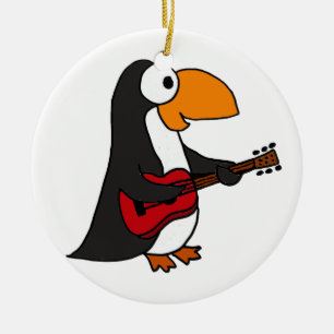XX- rolig pingvin som leker gitarren Julgransprydnad Keramik