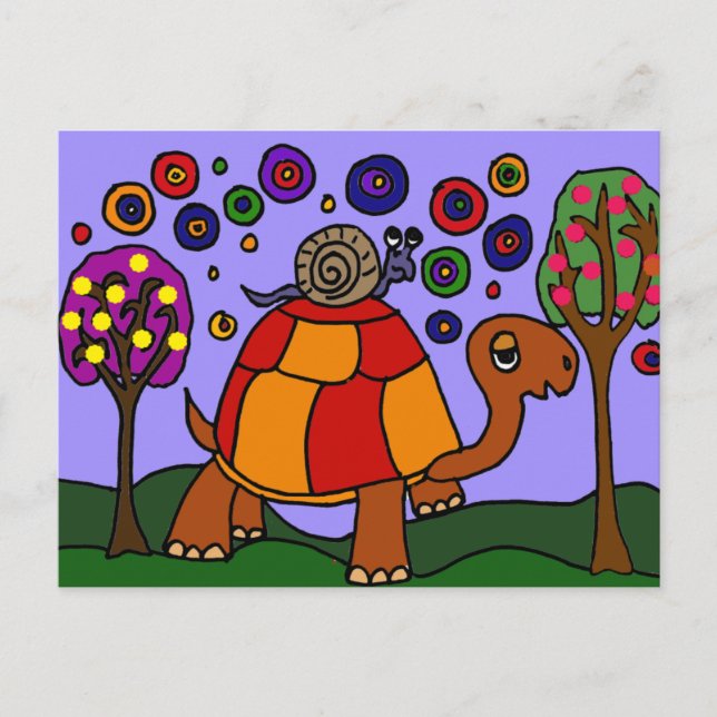 XX- Snigel Riding Turtle Folk Art Vykort (Framsida)