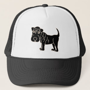 XX- svart Shar Pei hundtecknad Truckerkeps