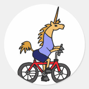 XX- Unicorn Riding Bicycle Tecknad Runt Klistermärke