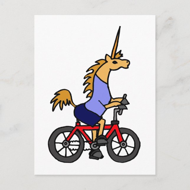XX- Unicorn Riding Bicycle Tecknad Vykort (Framsida)