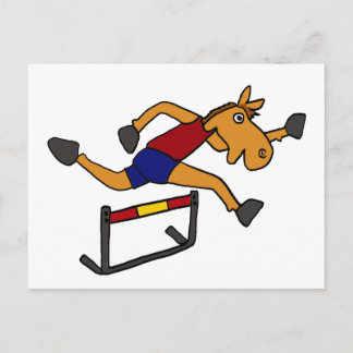 XY- Funny Horse Jumping over Hurdles Tecknad Vykort