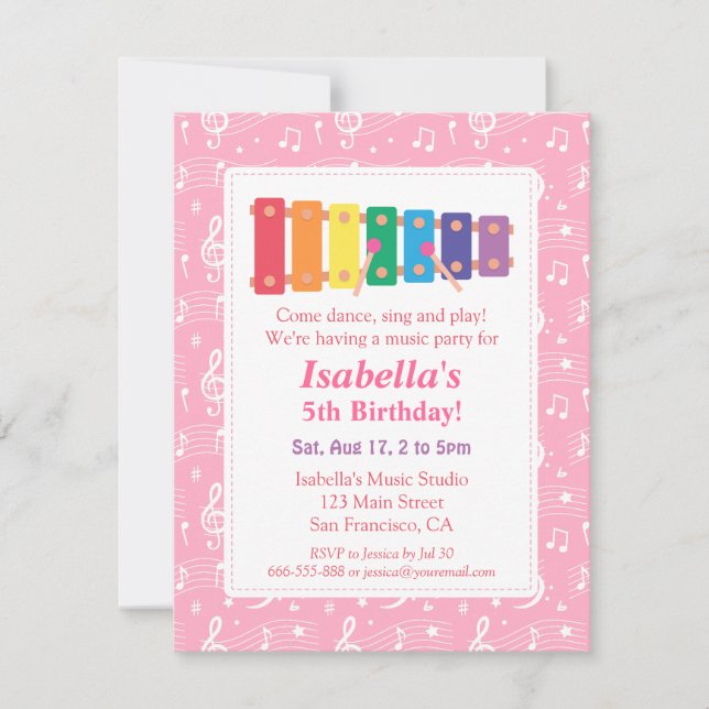 Xylofonmusik Tematiserad Födelsedagsfest Inbjudningar (Framsida)
