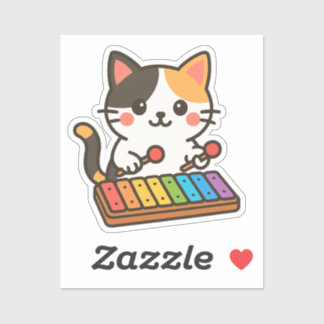 Xylophone Calico Cat Rainbow Notes Klistermärken