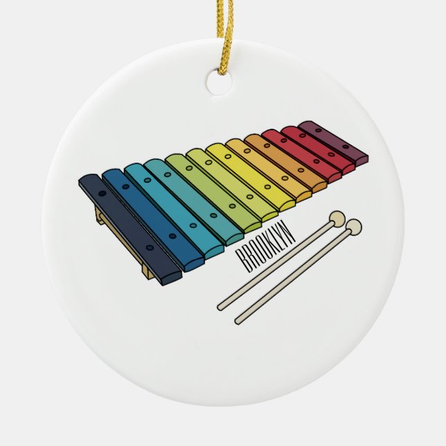 Xylophone-tecknad illustration julgransprydnad keramik (Framsidan)