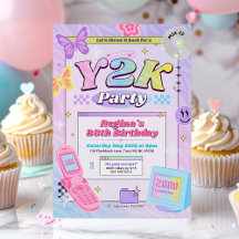 Y2K 2000:s tema Födelsedagsfest inbjudan