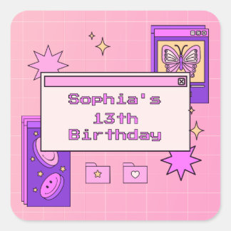 Y2K 2000s Retro Computer Interface Birthday Party Fyrkantigt Klistermärke