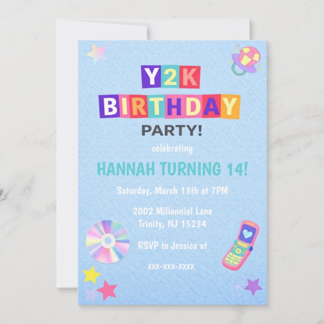 Y2K 2000's Trendy Birthday Party Invitation Inbjudningar (Framsida)