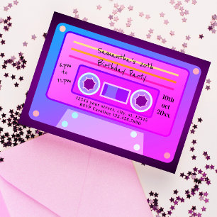 Y2k 90:s Lila Vaporwave Cassette-Födelsedagsfest Inbjudningar