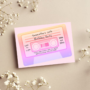 Y2k 90s 80s Tema PastellRosa Tonåring Födelsedagsf Inbjudningar