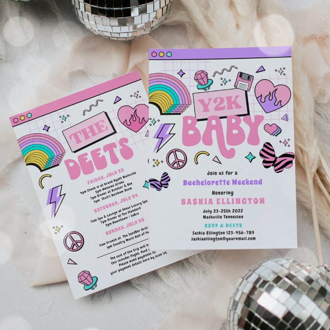Y2K 90's Bachelorette Party Helg Itinerary Inbjudningar (Skapare uppladdad)