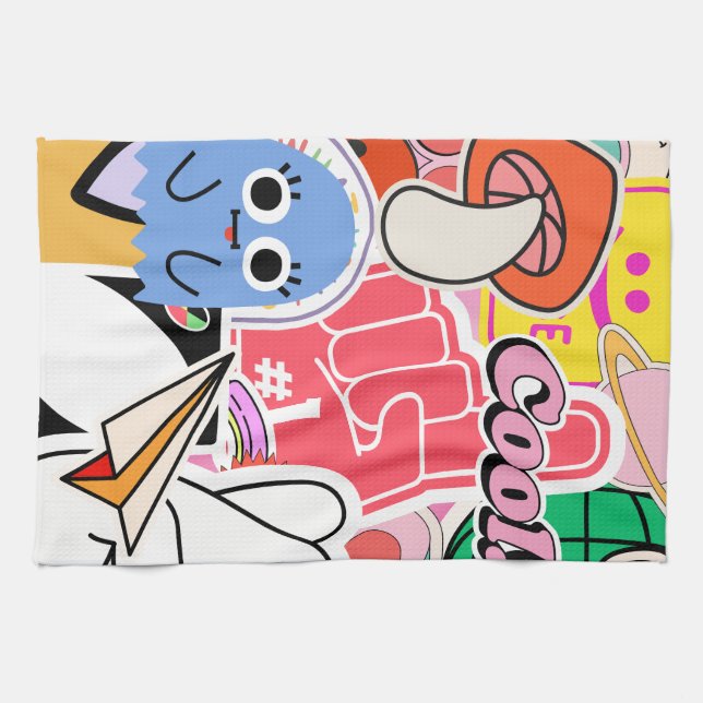 Y2K Aesthetic Coola Stickers Kökshandduk (Horisontell)