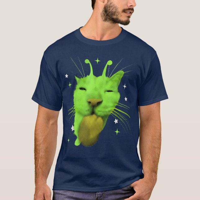 Y2K Alien Cat Meme UFO Retro Silly Cats Lover Vint T Shirt (Framsida)