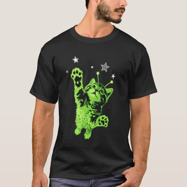 Y2K Alien Katt Hoppande Stjärnor T Shirt (Framsida)