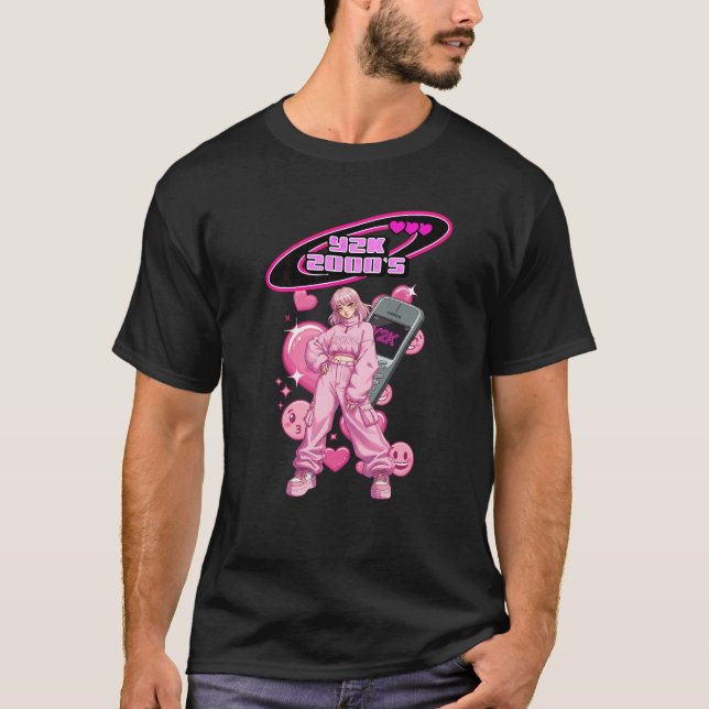 Y2K Anime Dream: 2000s Nostalgia Tee rosa Edition (Framsida)