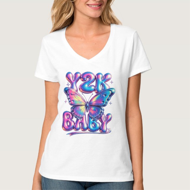 Y2K Baby Chrome Fjäril T-Shirt (Framsida)