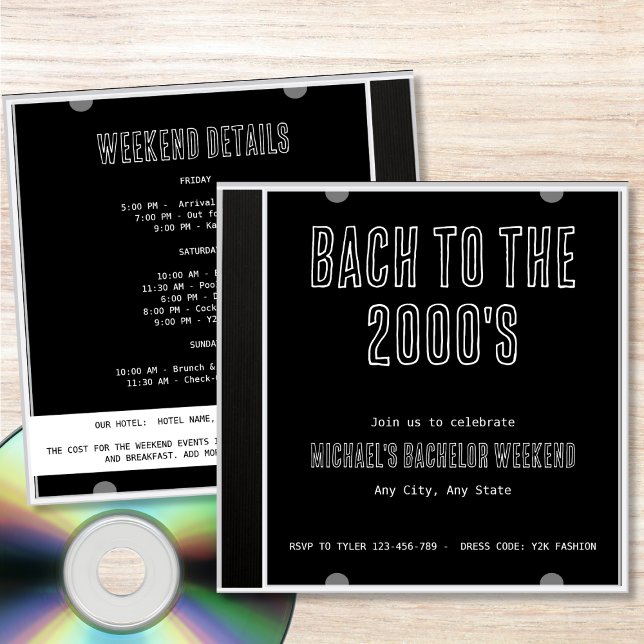 Y2K Bach till 2000-talets CD-hölje Bachelor Helg Inbjudningar (Y2K Bach To The 2000s CD Cover Bachelor Weekend Invitation)
