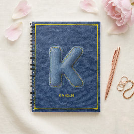 Y2K Blå Denim 3D Puff Bokstav K Monogram Namn Anteckningsbok