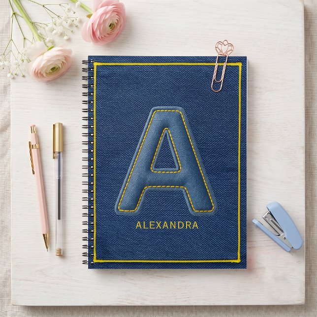 Y2K Blå Denim Monogram "A" Tillbaka till skolan Anteckningsbok (Skapare uppladdad)