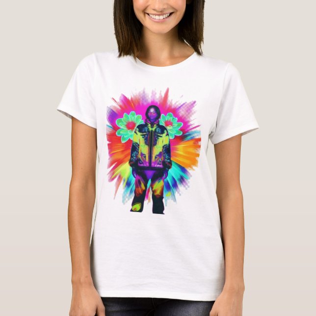 Y2K Bloom: Techwear uppfyller luminescent natur T Shirt (Framsida)