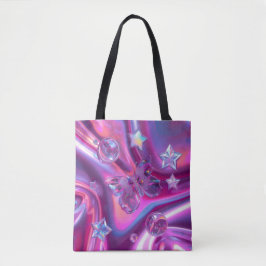 Y2K Chrome Butterfly Tote Bag | Holographic Pink Tygkasse