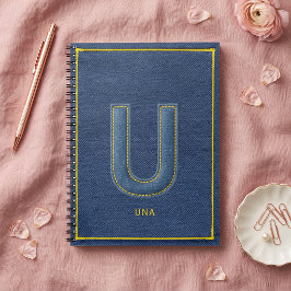 Y2K Falska Denim-applikation Initial U Tillbaka ti Anteckningsbok