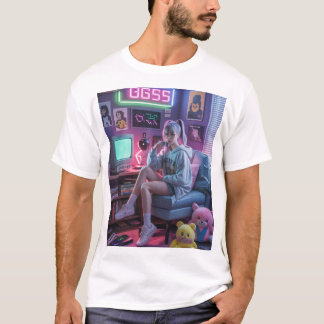Y2K Gamer Tjej Vibbar – Retro Teknik & Neon Rum Es T Shirt