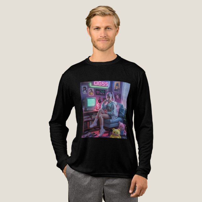 Y2K Gamer Tjej Vibes – Retro Teknik & Neon Rum Est T Shirt (Hel framsida)