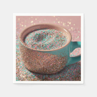 Y2K Glittrande Pastell Rosa och Turkos Glitter Kop Pappersservett