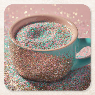 Y2K Glittrande Pastell Rosa och Turkos Glitter Kop Underlägg Papper Kvadrat