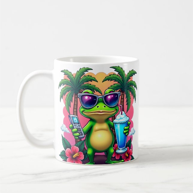 Y2K Grumpy Frog Vaporwave Retro Estetisk T-shirt Kaffemugg (Vänster)