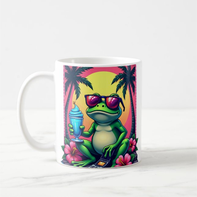 Y2K Grumpy Groda Flip Telefon Vaporwave Tropisk Kaffemugg (Vänster)