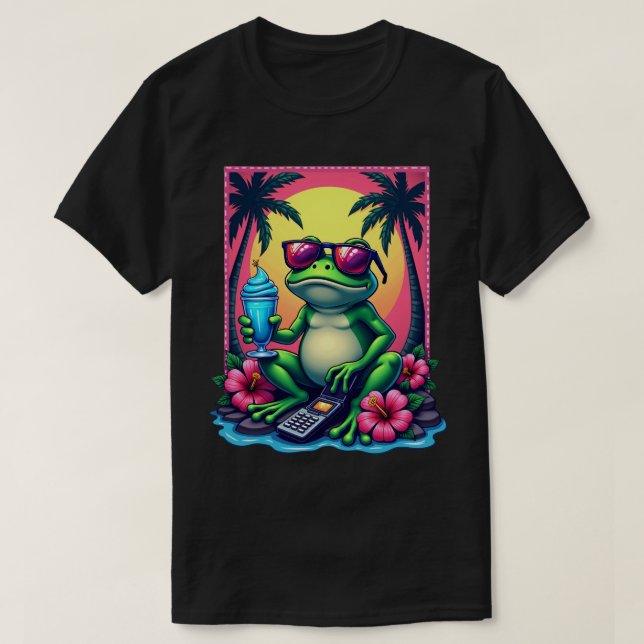 Y2K Grumpy Groda Flip Telefon Vaporwave Tropisk T Shirt (Design framsida)