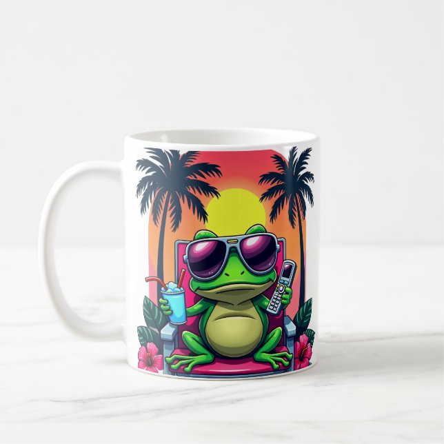 Y2K Grumpy Groda Vaporwave Tropisk Retro Flip Tele Kaffemugg (Vänster)