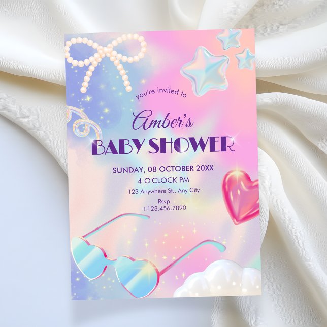 Y2k hologram söt baby shower inbjudningar (Skapare uppladdad)