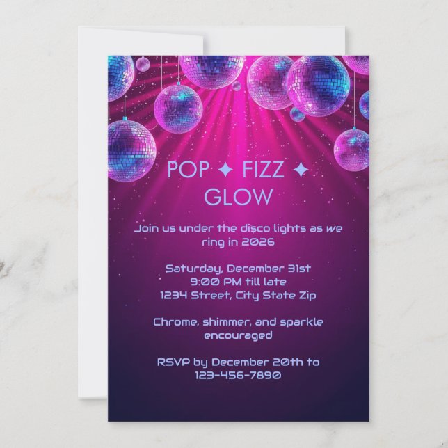 Y2K Holographic New Year’s Eve Invitation | Neon Inbjudningar (Framsida)