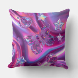 Y2K Holographic Throw Pillow | Hot Pink & Chrome Kudde