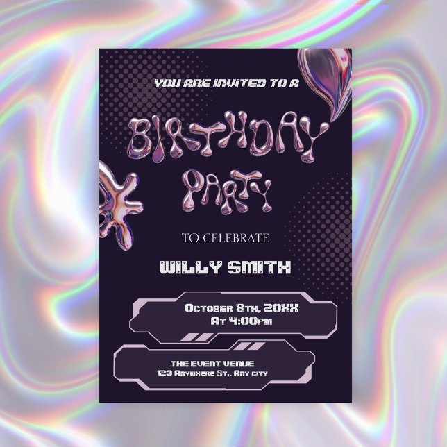 Y2K Lila metallisk bubbla  Inbjudningar (Skapare uppladdad)